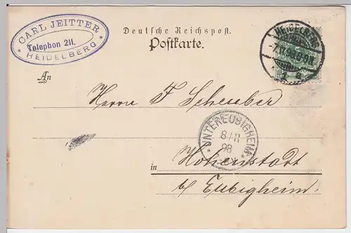 (58291) Postkarte Dt. Reichspost v. Carl Jeitter, Stempel Heidelberg 1898