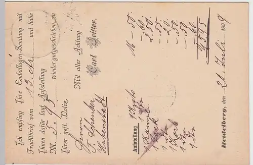(58290) Postkarte Dt. Reichspost v. Carl Jeitter, Stempel Heidelberg 1899