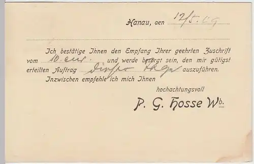 (58286) Postkarte DR v. P.G. Hosse Wb., Stempel Hanau 1909