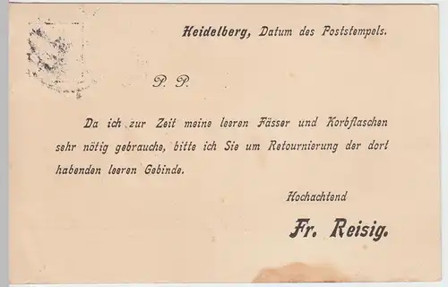 (58280) Postkarte DR v. Fr. Reisig, Stempel Heidelberg 1914