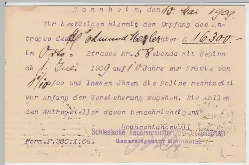 (58279) Postkarte DR v. Bernhard Tillessen, Stempel Mannheim 1909