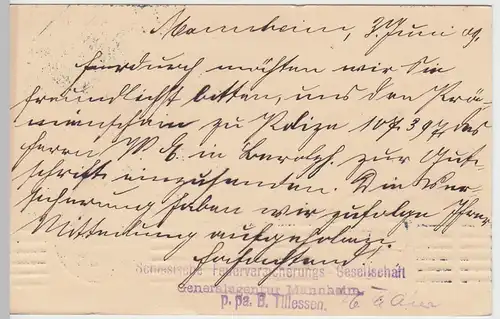 (58278) Postkarte DR v. Bernhard Tillessen, Stempel Mannheim 1909