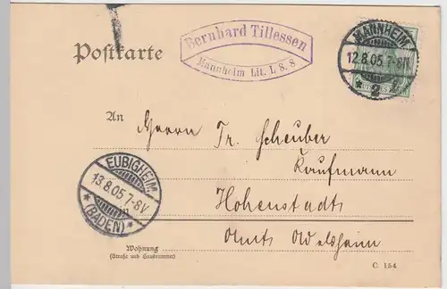 (58277) Postkarte DR, Stempel Mannheim, Ankunftsstempel Eubigheim  1905