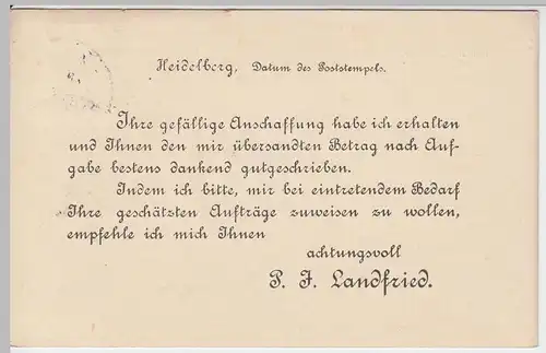 (58276) Postkarte DR v. P.J. Landfried, Stempel Heidelberg 1909