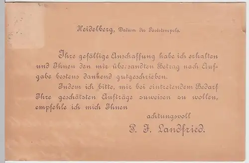 (58274) Postkarte DR v. P.J. Landfried, Stempel Heidelberg 1905