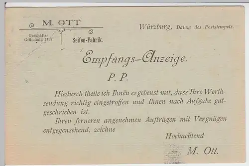 (58267) Postkarte Bayern v. Seifen-Fabrik M. Ott, Stempel Würzburg 1 1904