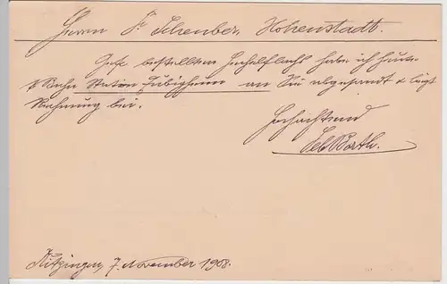 (58263) Ganzsache Bayern v. Sebastian Borth, Stempel Kitzingen 1 1908