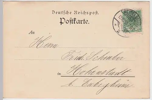 (58259) Ganzsache Reichspost v. D. Reiffel Nachfolger, Stempel Heidelberg 1898