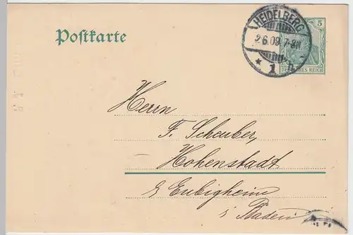 (58257) Ganzsache DR v. Fabrik P.J. Landfried, Stempel Heidelberg 1909