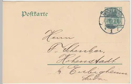 (58256) Ganzsache DR v. Fabrik P.J. Landfried, Stempel Heidelberg 1909