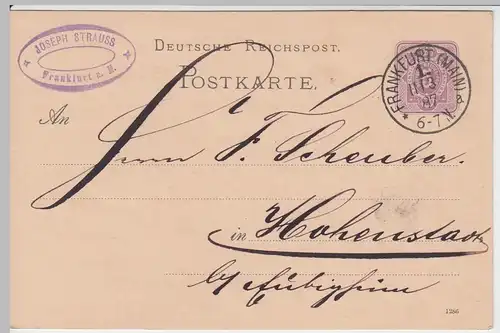 (58246) Ganzsache Reichspost v.Joseph Strauss, Stempel Frankfurt (Main) 1887