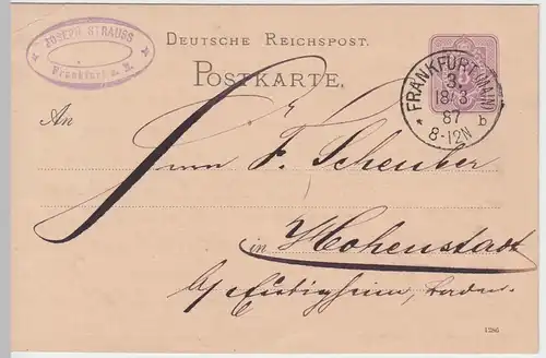 (58245) Ganzsache Reichspost v.Joseph Strauss, Stempel Frankfurt (Main) 1887