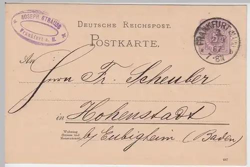 (58243) Ganzsache Reichspost v.Joseph Strauss, Stempel Frankfurt (Main) 1887