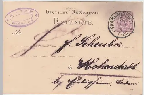 (58242) Ganzsache Reichspost v.Joseph Strauss, Stempel Frankfurt (Main) 1887