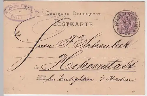 (58241) Ganzsache Reichspost v.Joseph Strauss, Stempel Frankfurt (Main) 1887