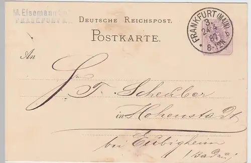 (58239) Ganzsache Reichspost v. M. Eisemann Sohn, Stempel Frankfurt (Main) 1887