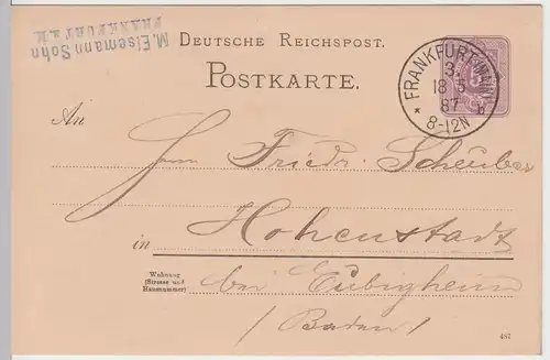 (58238) Ganzsache Reichspost v. M. Eisemann Sohn, Stempel Frankfurt (Main) 1887