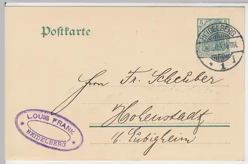 (58231) Ganzsache DR v. Louis Frank, Stempel Heidelberg 1909