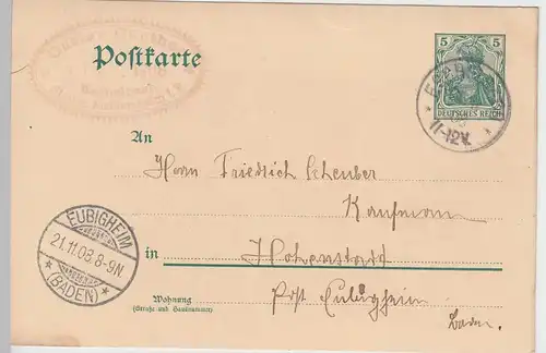 (58227) Ganzsache DR v. Gustav Günther, Stempel Eschelbach 1908