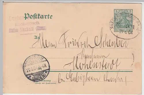 (58225) Ganzsache DR v. Gustav Günther Eschelbach, Bahnpost 1904
