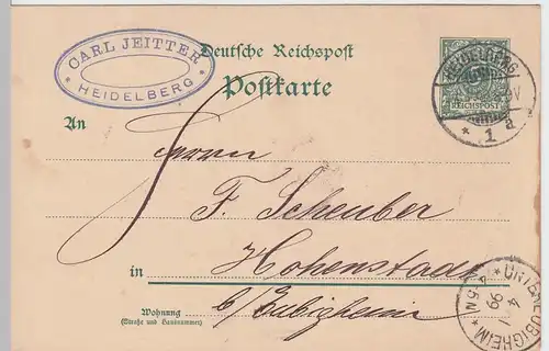 (58224) Ganzsache Reichspost v. Carl Jeitter, Stempel Heidelberg 1899