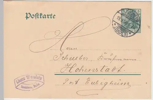 (58223) Ganzsache DR, Stempel Eubigheim 1908