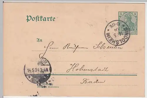 (58207) Ganzsache DR v. Apotheker Karl Schröppel, Stempel Sindolsheim 1904