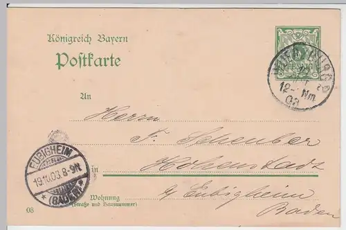 (58195) Ganzsache, Bayern, von Pet. Jos. Erker, Stempel Würzburg 2 1903