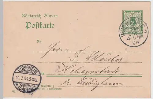 (58194) Ganzsache, Bayern, von Pet. Jos. Erker, Stempel Würzburg 2 1904