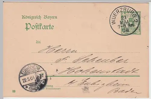 (58192) Ganzsache, Bayern, von Pet. Jos. Erker, Stempel Würzburg 2 1904