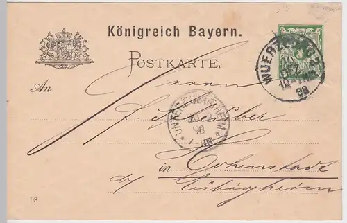 (58191) Ganzsache, Bayern, von Pet. Jos. Erker, Stempel Würzburg 2 1898
