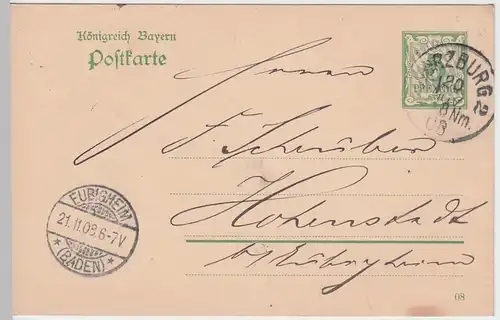 (58190) Ganzsache, Bayern, von Pet. Jos. Erker, Stempel Würzburg 2 1908