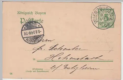 (58189) Ganzsache, Bayern, von Pet. Jos. Erker, Stempel Würzburg 2 1904
