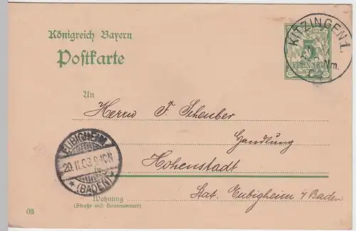 (58181) Ganzsache, Bayern, Stempel Kitzingen 1 1903