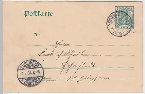 (58179) Ganzsache, DR, Stempel Boxberg (Baden) 1904