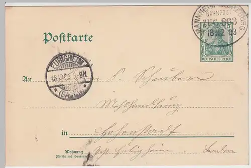 (58171) Ganzsache, DR, Bahnpost Mannheim - Würzburg 1903