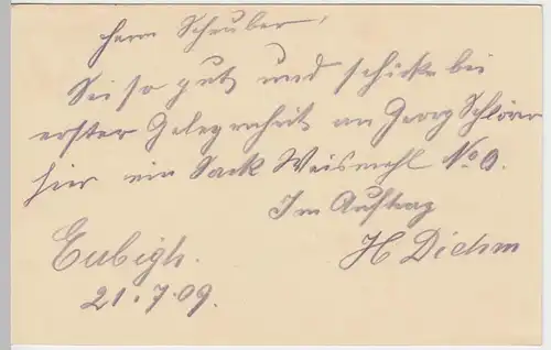 (58166) Ganzsache, DR, Stempel Eubigheim (Baden) 1909