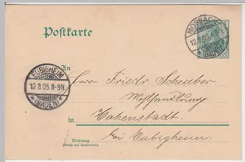 (58162) Ganzsache, DR, Stempel Mosbach (Baden) 1905