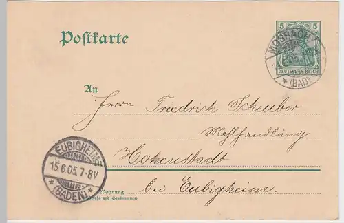 (58161) Ganzsache, DR, Stempel Mosbach (Baden) 1905