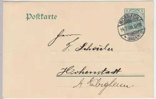 (58158) Ganzsache, DR, Stempel Mosbach (Baden) 1909