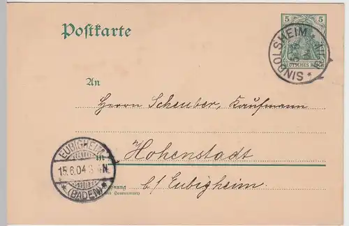 (58146) Ganzsache, DR, Stempel Sindolsheim 1904