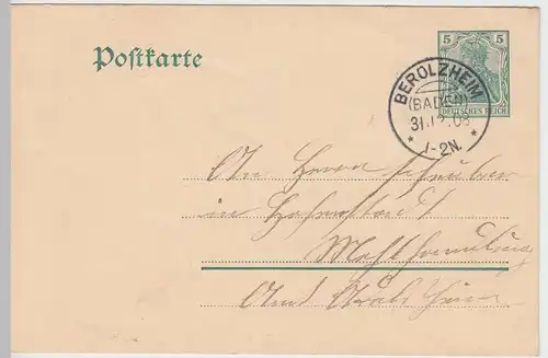 (58137) Ganzsache, DR, Stempel Berolzheim 1908