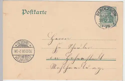 (58136) Ganzsache, DR, Stempel Berolzheim 1908