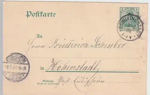 (58131) Ganzsache, DR, Stempel Schillingstadt 1904