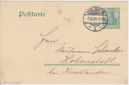 (58122) Ganzsache, DR, Stempel Adelsheim 1909