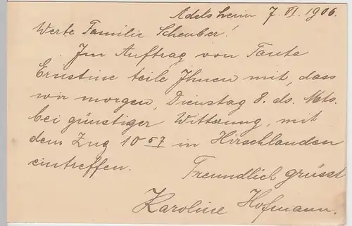 (58122) Ganzsache, DR, Stempel Adelsheim 1909