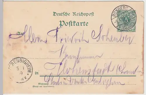 (58115) Ganzsache, Reichspost, Stempel Boxberg (Baden) 1899