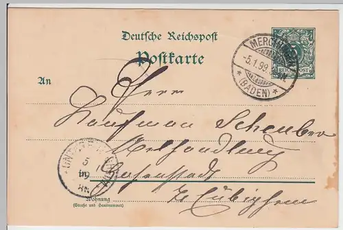 (58114) Ganzsache, Reichspost, Stempel Merchingen (Baden) 1899