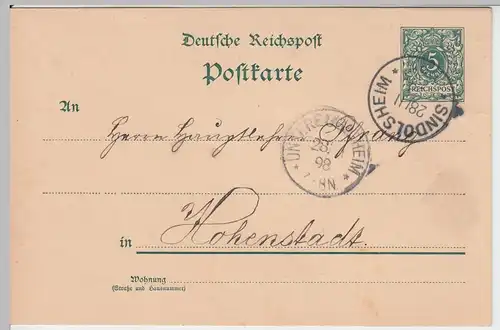 (58111) Ganzsache, Reichspost, Stempel Sindolsheim 1898
