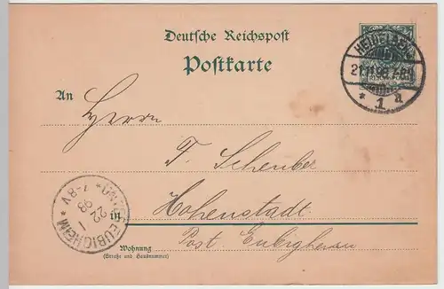 (58070) Ganzsache, Reichspost, Stempel Heidelberg 1898